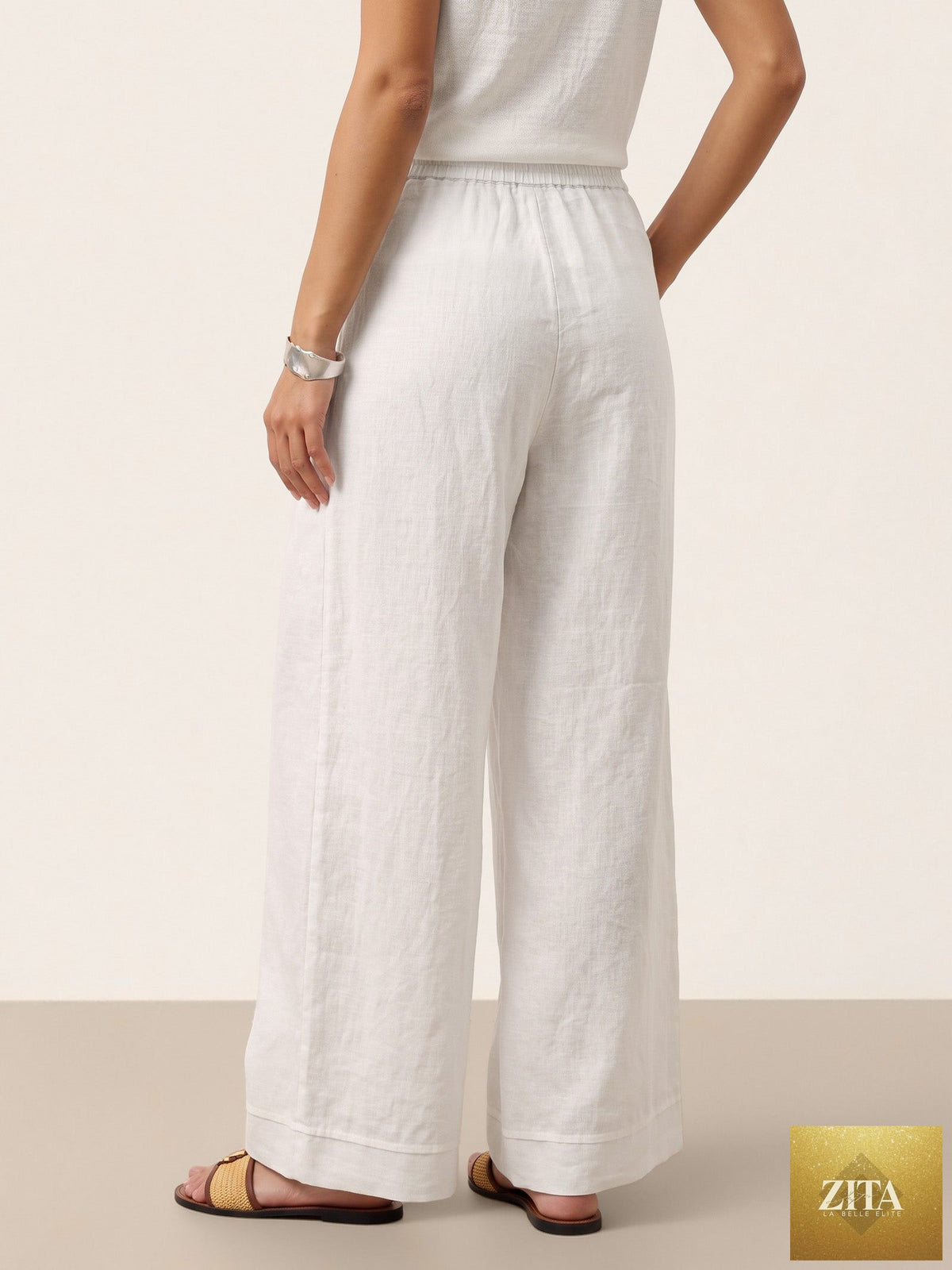 100% Linen Sculpted Pleat Elasticated Back Relaxed Pants VERIDIANA
