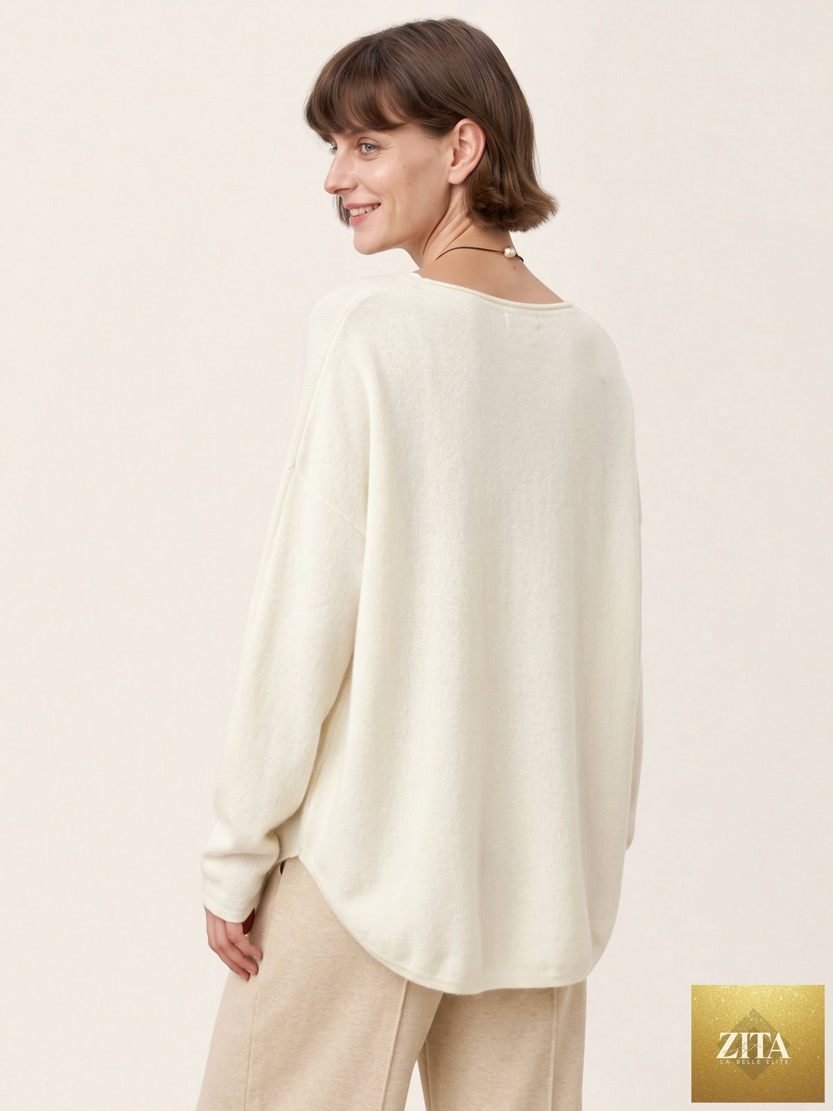 100% Mongolian Cashmere Hand-Finished Rolled Edge Knit Top AMARA