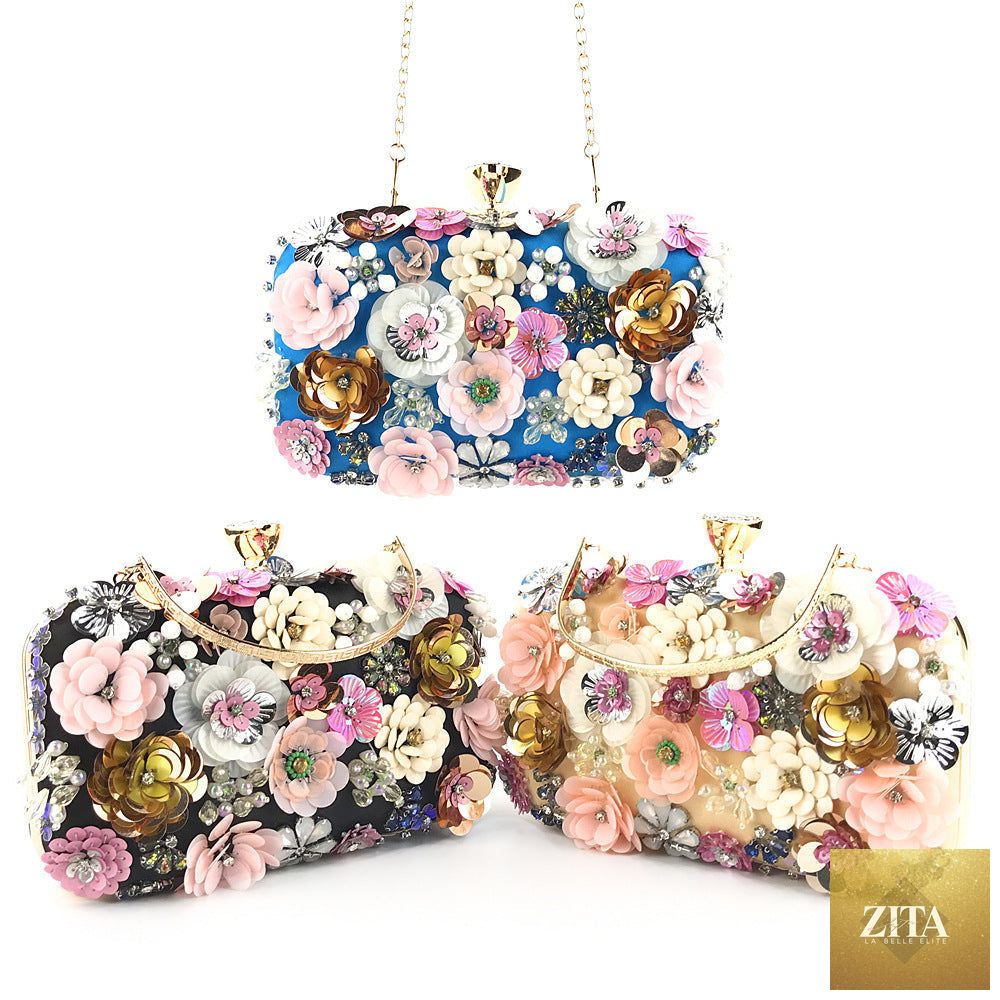 Colorful floral clutch purse for women, evening bag with vibrant floral design, ideal for formal parties by SHOMICOBOUTIQUE