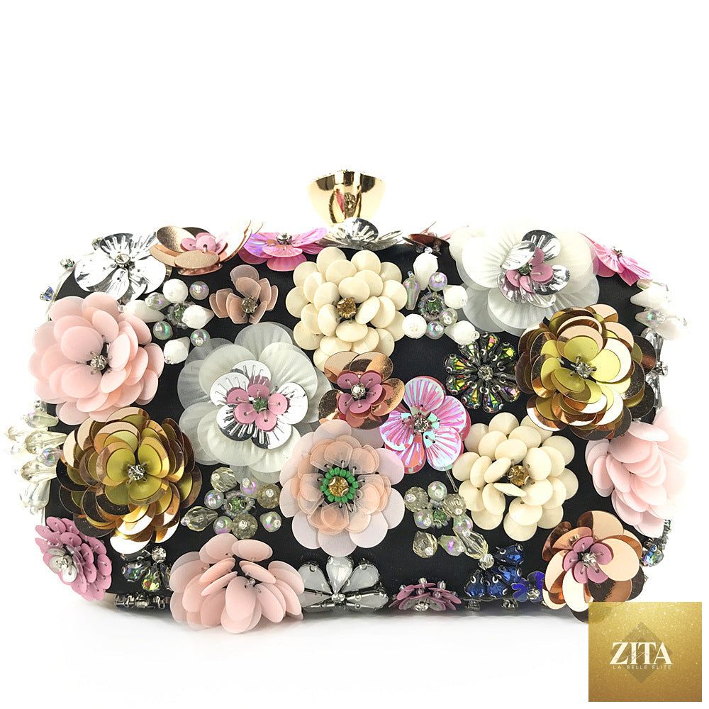 Colorful floral clutch purse for women, elegant evening bag for formal parties, by SHOMICOBOUTIQUE, featuring vibrant floral design.