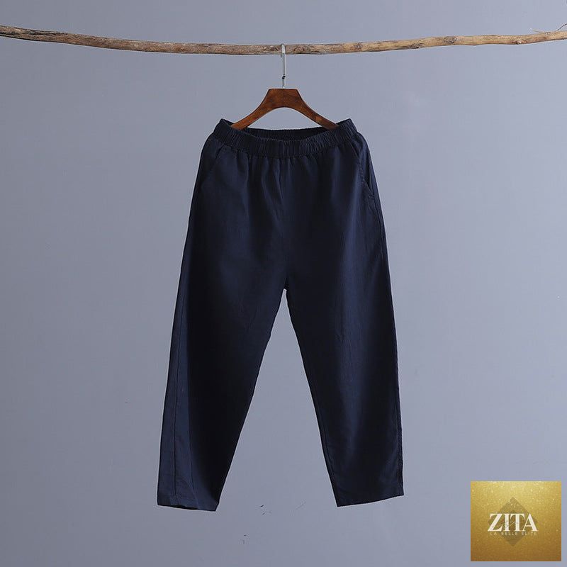 Women’s cotton linen casual cropped pants in a relaxed fit, perfect for spring and summer, featuring stylish all-matching slim fit design.