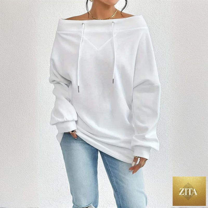 Plus size off shoulder pullover by Zita La Belle Elite, casualwear in soft fabric with a relaxed fit and off-shoulder style.