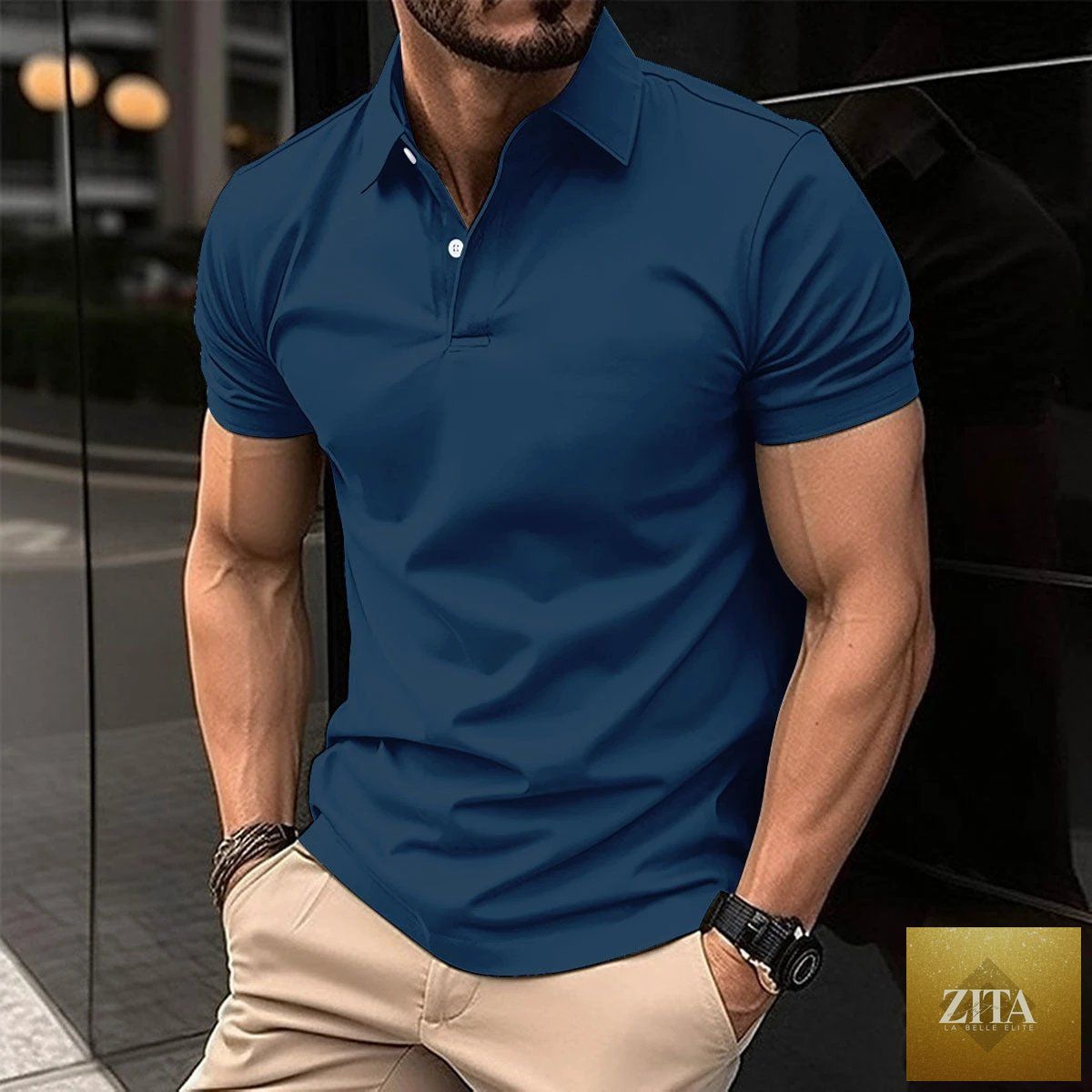 Mandotos men's summer short sleeve polo shirt in solid color with button lapel, casual and comfortable for warm weather.