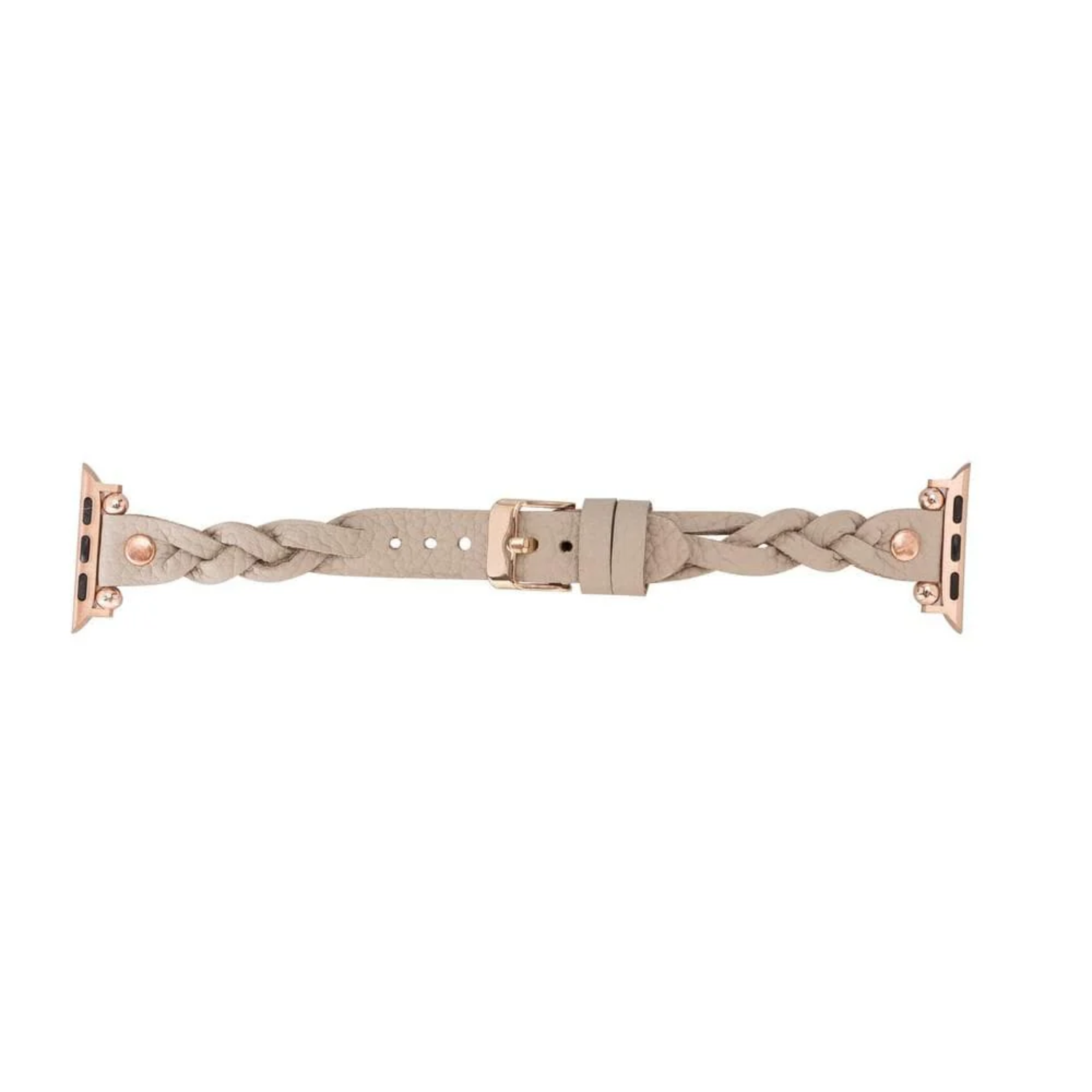 Light beige leather Apple Watch Braided Band by LEATHERE, showcasing the textured braided design and sleek fit for Apple Watch.