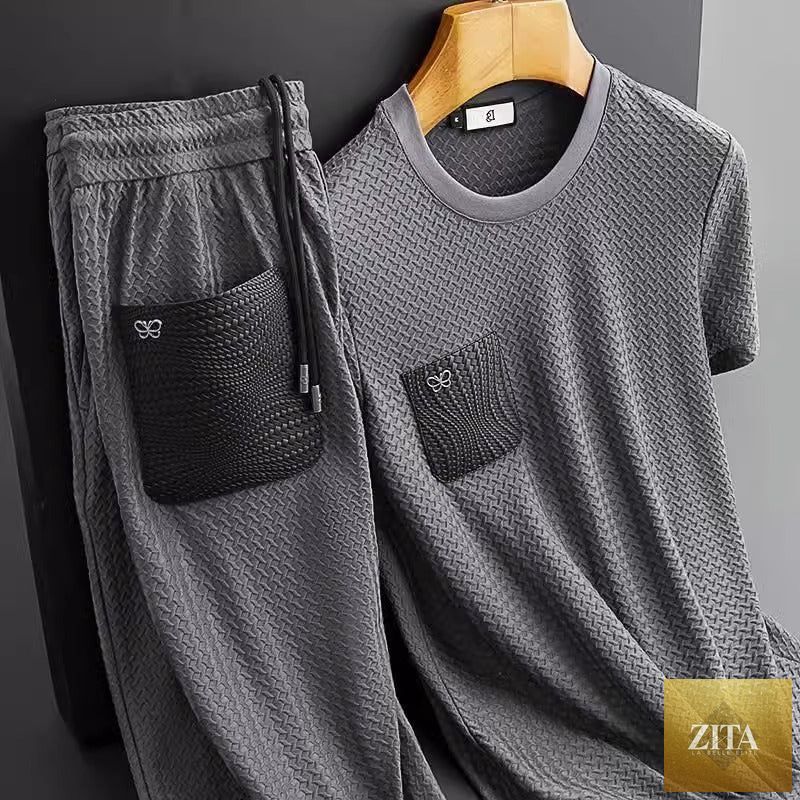 Men's slim fit short sleeve shirt from FitiqueFit, anti-wrinkle flex suit, stylish and comfortable for everyday wear.