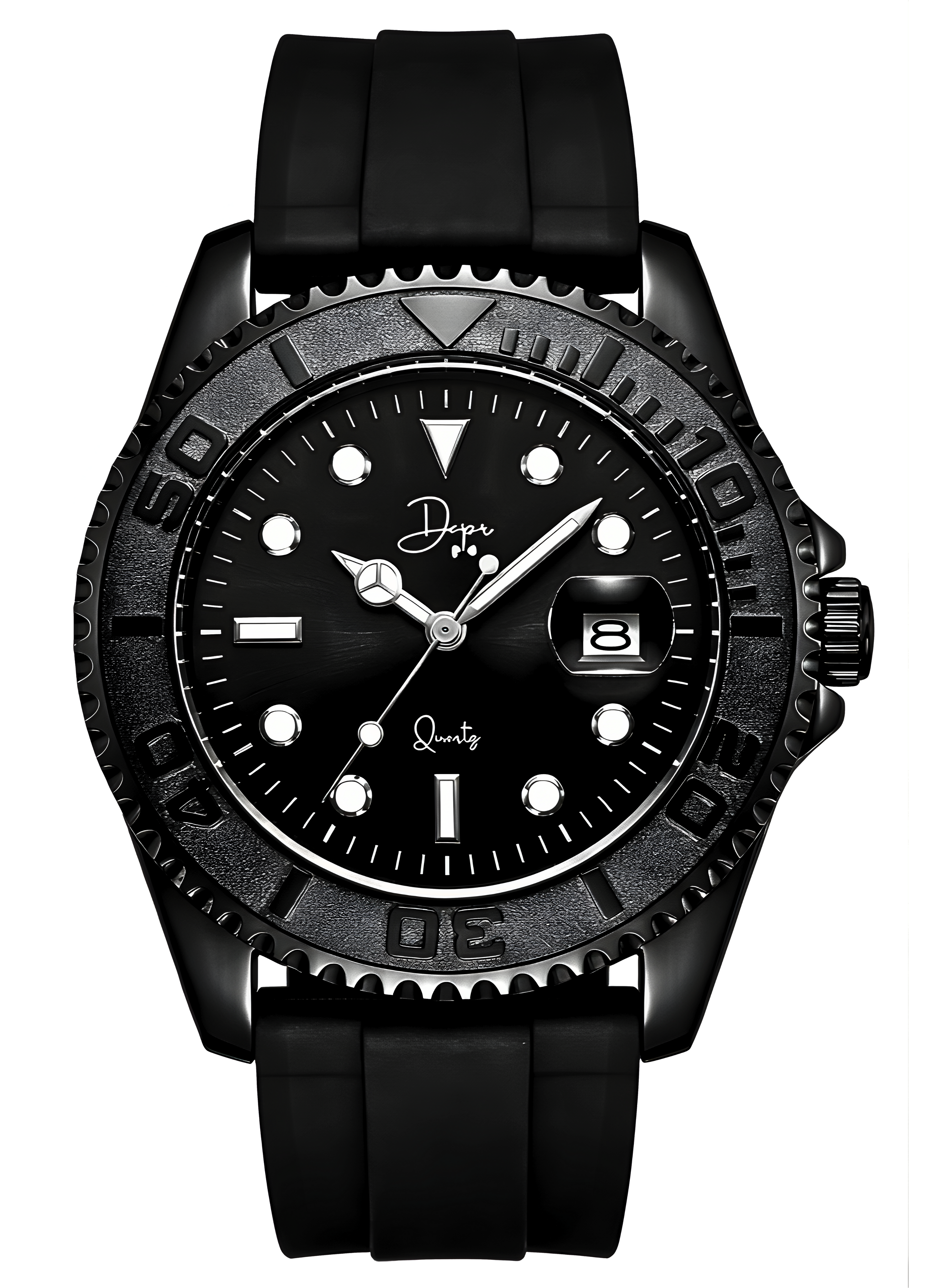Dapper Watches Minimalist Quartz Watch in The Dark Night Black Edition with a sleek black dial and minimalist design.