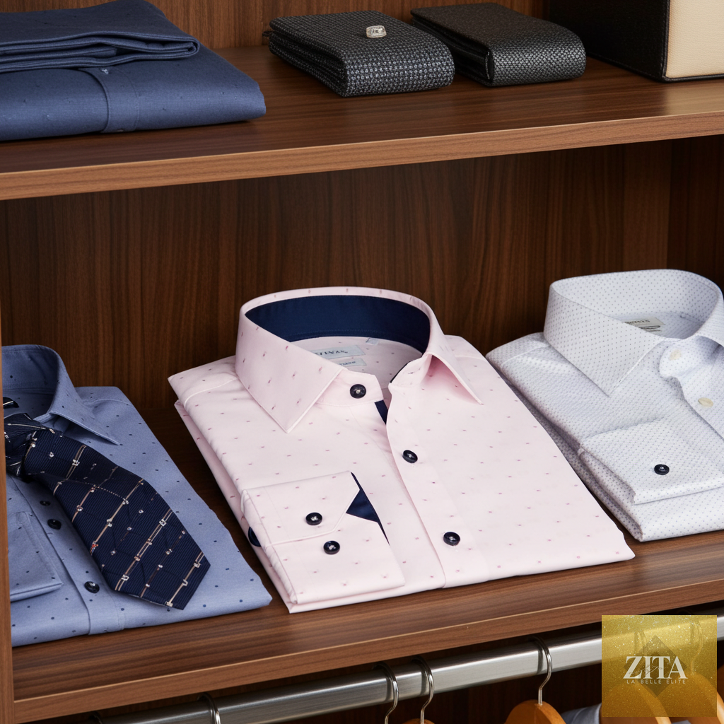 Pink George button-up shirt with contrast details, LEVINAS® Official, contemporary fit, long sleeves, casual stylish top.