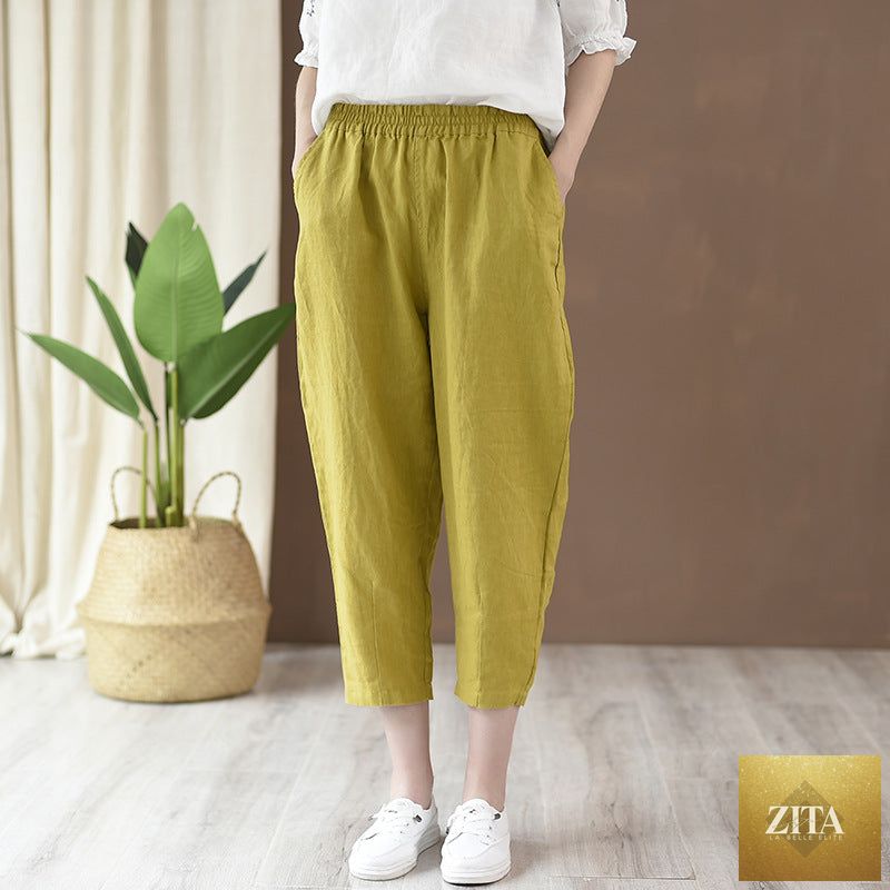 Cotton linen women’s casual cropped pants in a slim fit, all-matching style, perfect for spring and summer, by Wanita Store.
