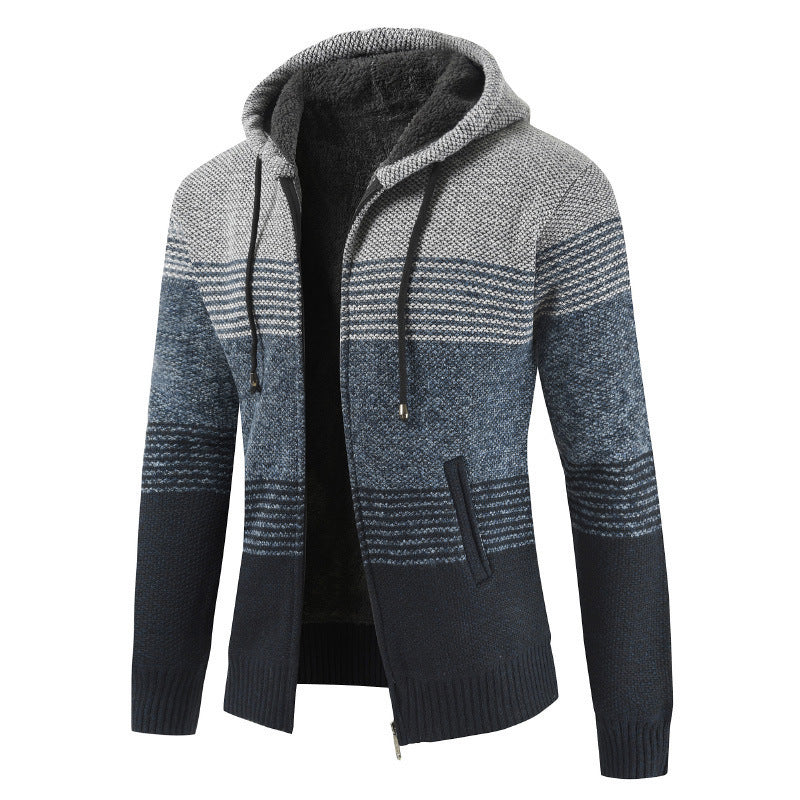 Men's autumn winter hooded sweater cardigan from FLIPSTYLEZLLC, featuring a cozy knit design and a front zipper.