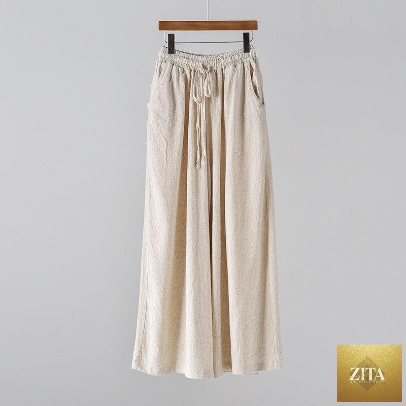 Spring summer cotton linen women’s wide-leg yoga pants with artistic stone wash finish, casual and breathable for comfortable wear