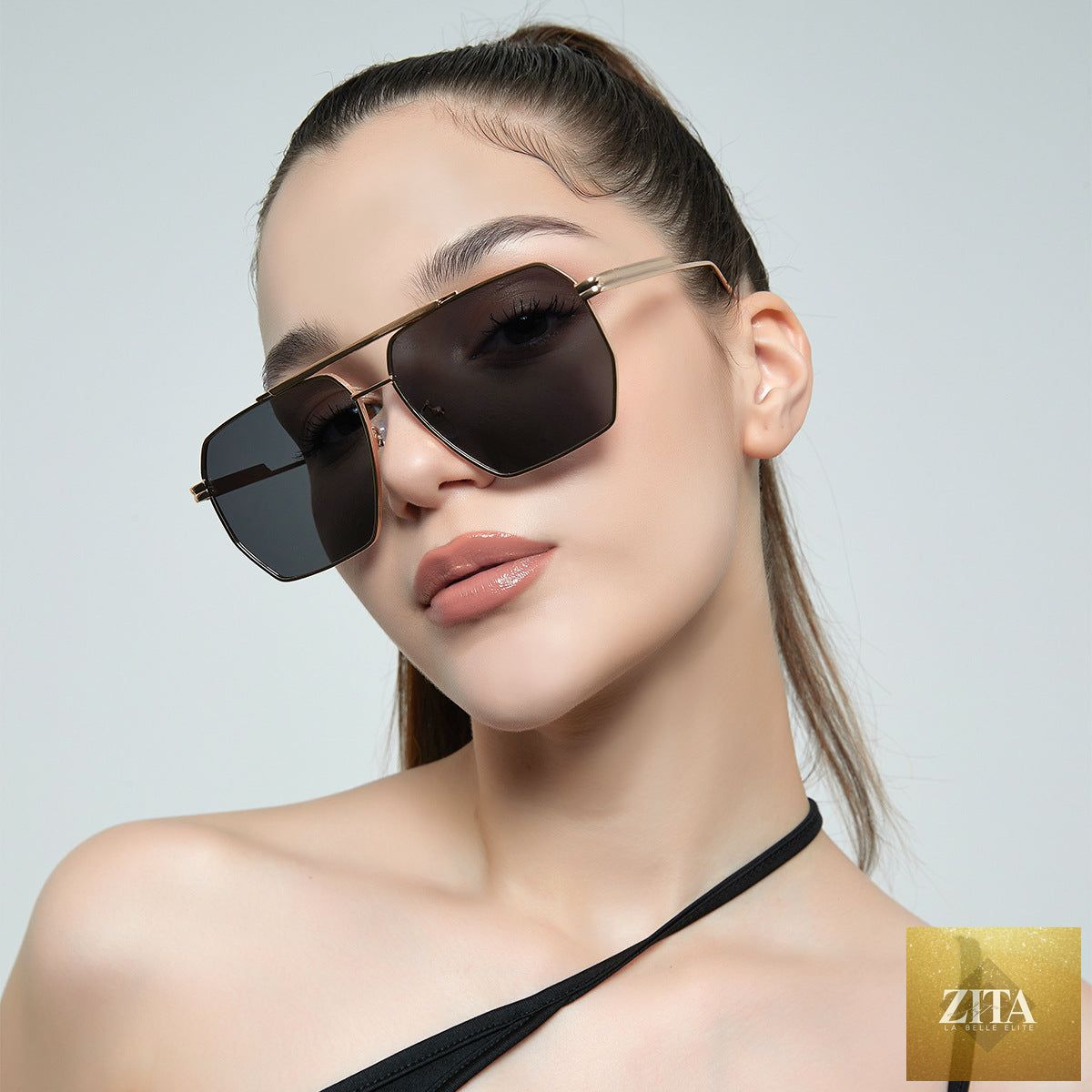 Large frame retro sunglasses by FitiqueFit with double beam design, UV400 protection, stylish eye wear for fashion-forward looks.