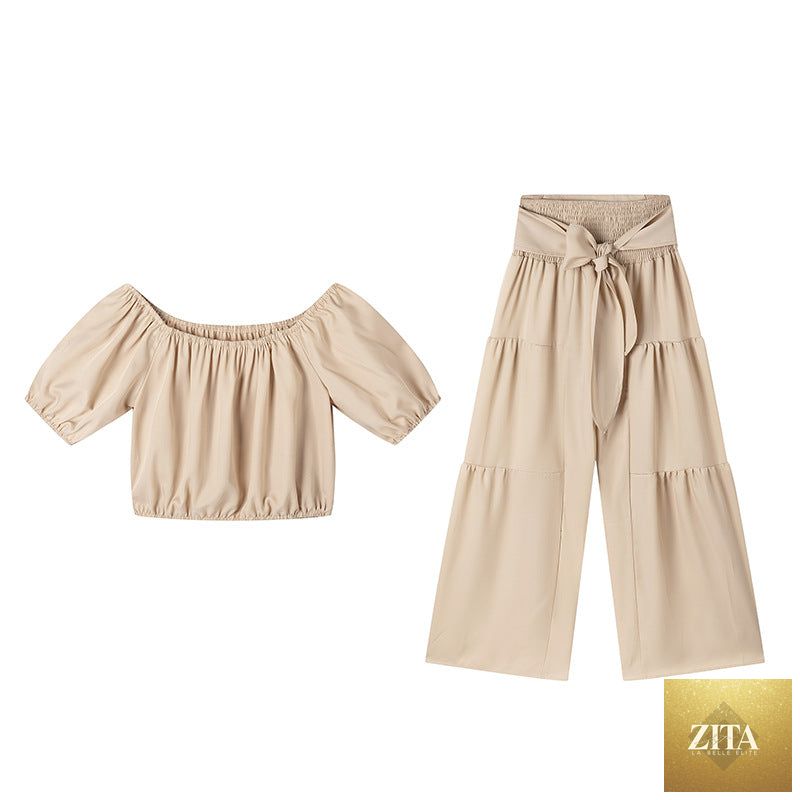 Zita La Belle Elite high-waist flared pants and matching top two-piece casualwear set in multiple colors, size S to 2XL.