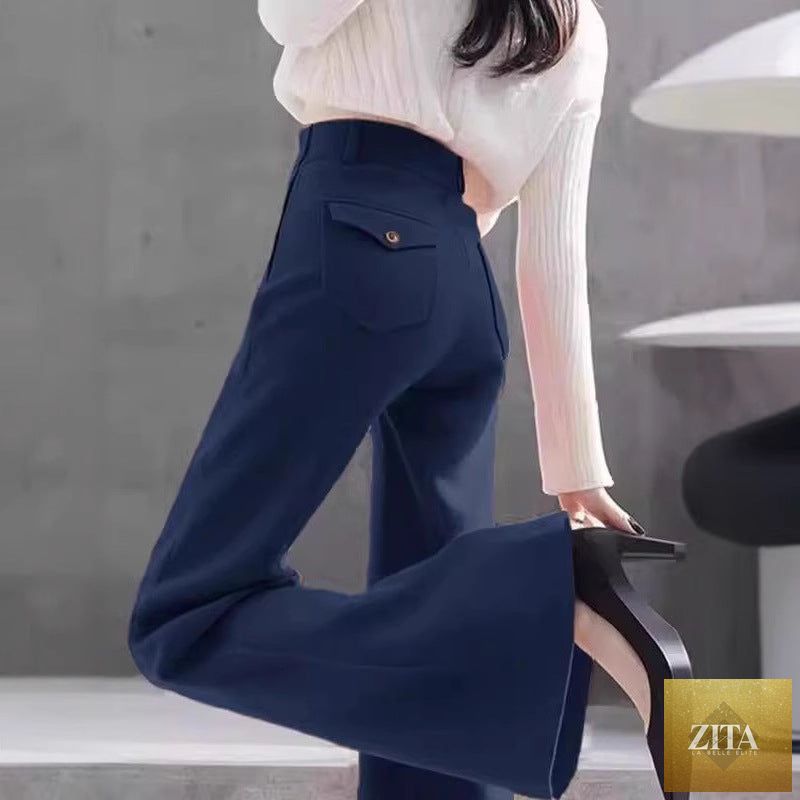 High-waisted slimming workwear bootcut pants by My Store, showcasing a tailored fit and versatile design for professional attire.