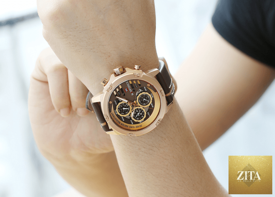 Stevvex men's waterproof sports watch with chronometers, leather belt, multifunction design, suitable for active wear.