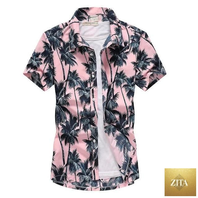 Mandotos short-sleeved men's aloha shirt with vibrant floral pattern, casual fashion chemise for warm weather.