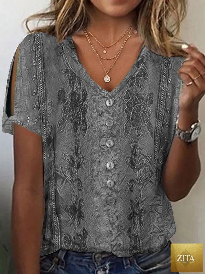 Women’s lace heart print summer short sleeve T-shirt by Zita La Belle Elite, casual wear with feminine lace and heart design.