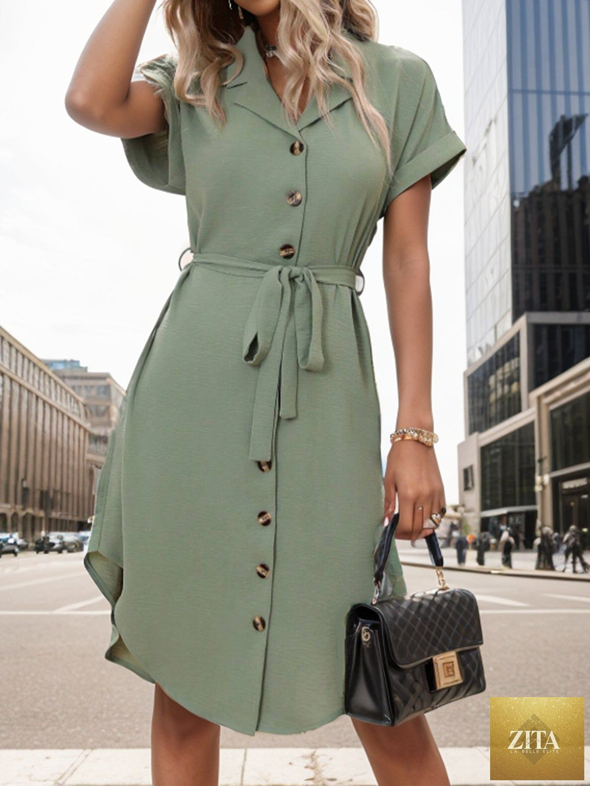 Women’s solid color summer blazer dress by Bella Mia, short-sleeved office dress with a professional yet stylish look.
