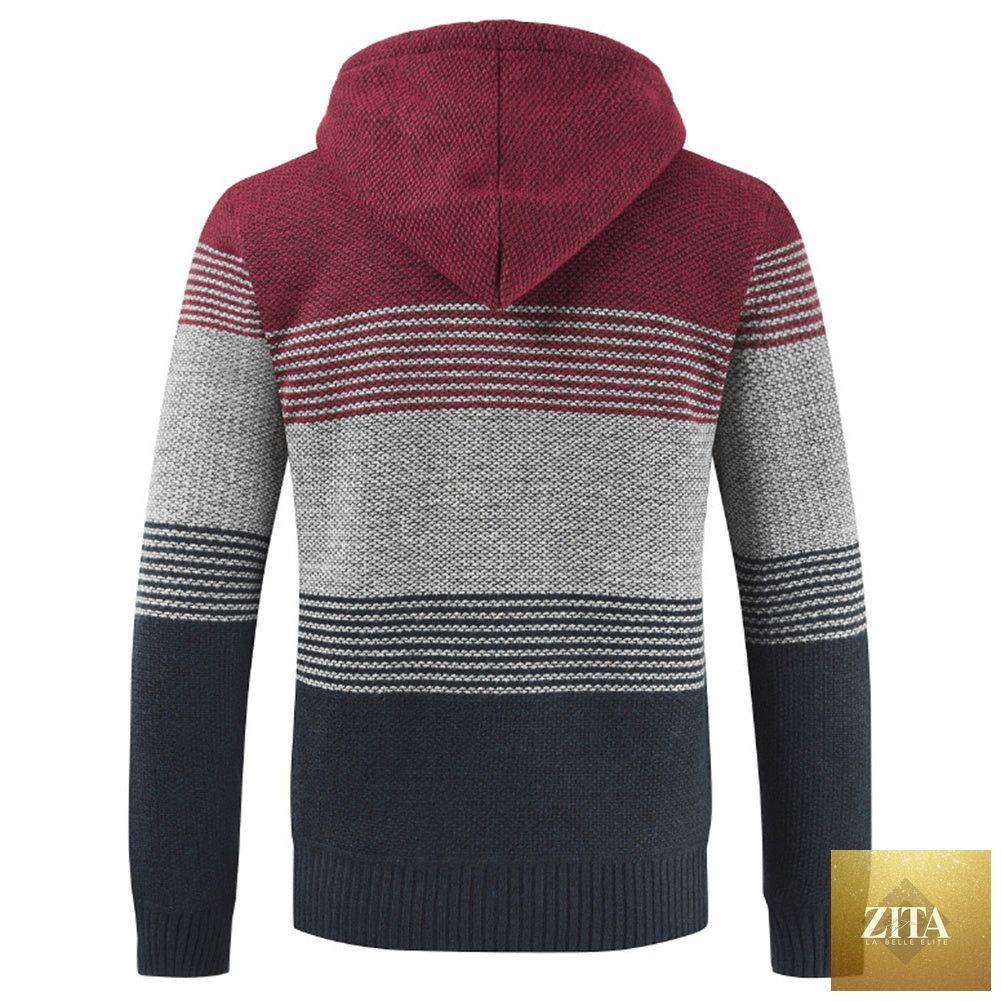 Men's autumn winter hooded sweater cardigan by FLIPSTYLEZLLC, featuring a cozy knit coat with a hood and front pockets.