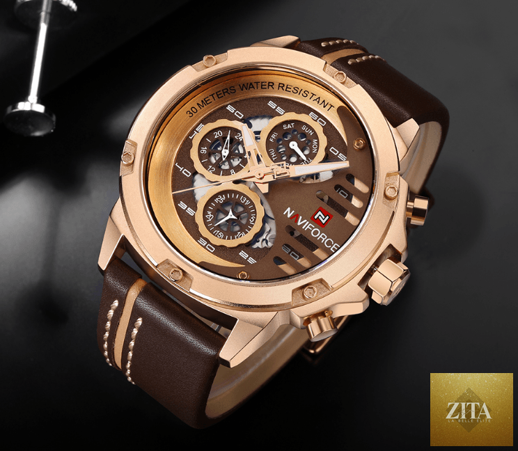 Men's Stevvex waterproof sports watch with chronometers and leather strap, featuring a multifunction design and unique style.