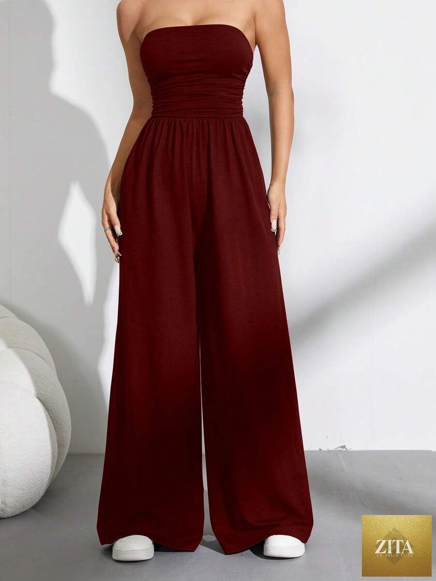 Zita La Belle Elite high-waist wide-leg pants and matching tube top set in various colors, casualwear for women, front view.