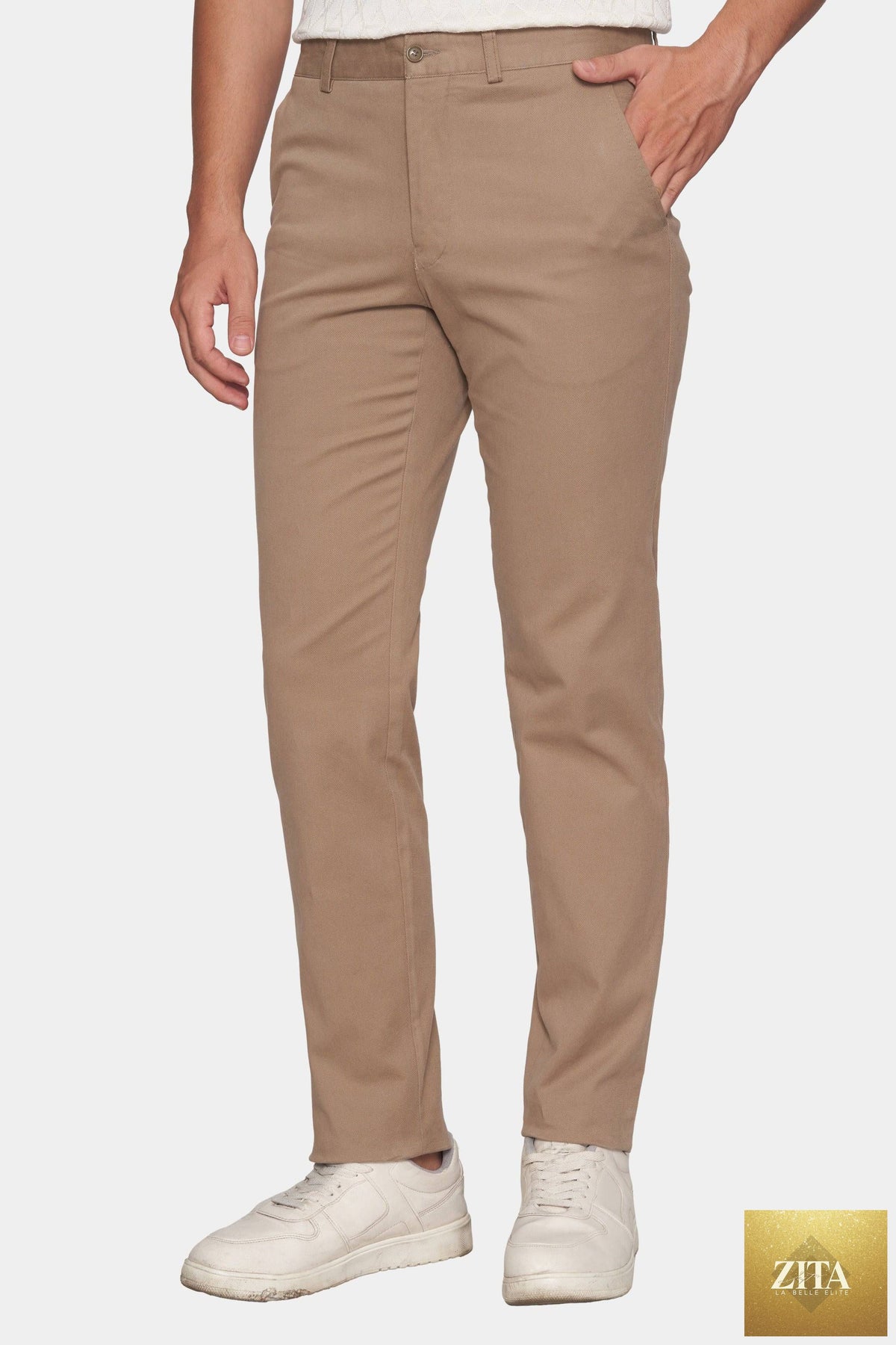 Bright Moons The Time Less Chino in tan, casual men's chino pants with a relaxed fit and classic style.