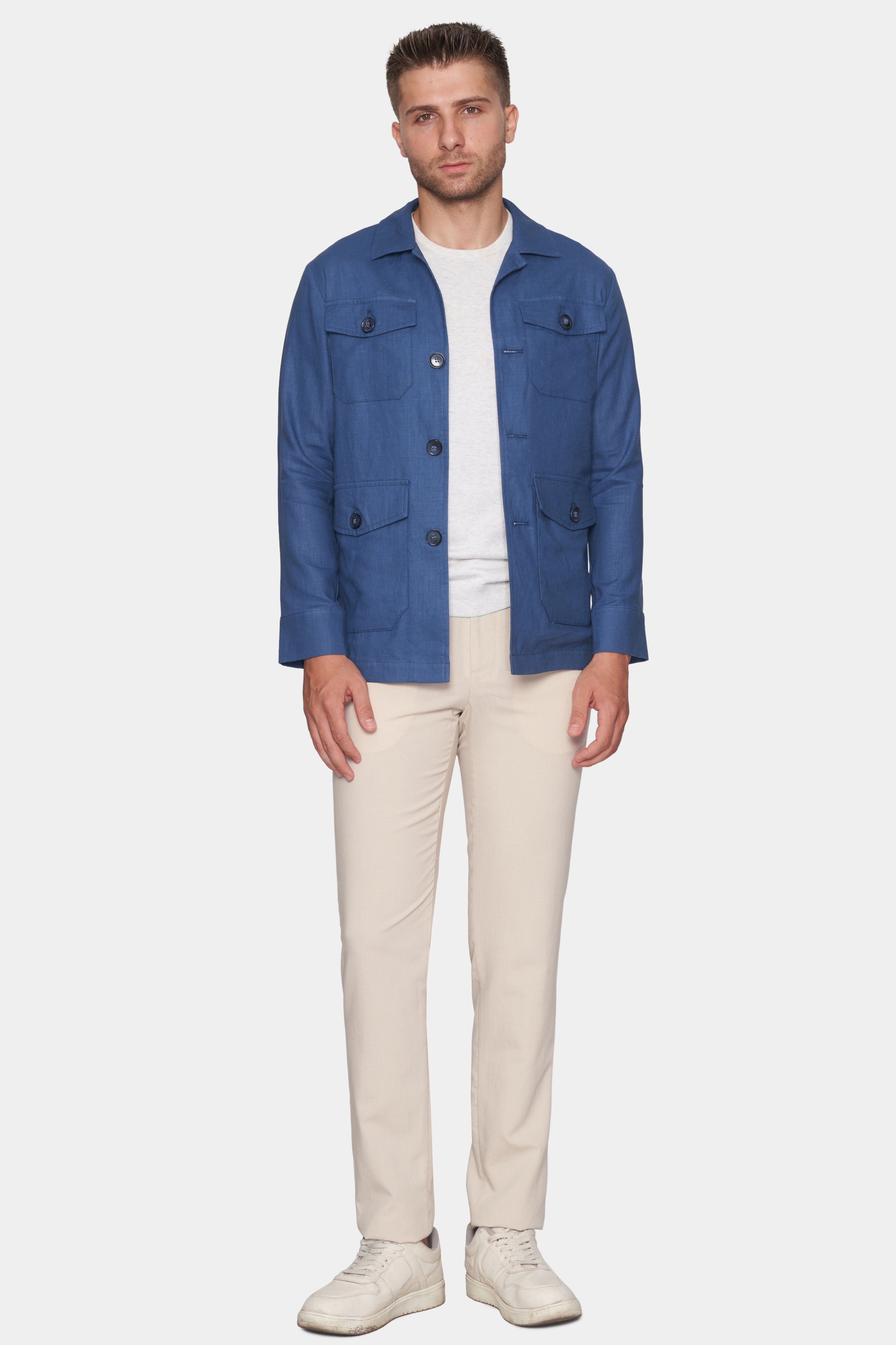 Bright Moons Slim Safari Coat in ocean color, stylish lightweight coat with a tailored fit and classic safari design.