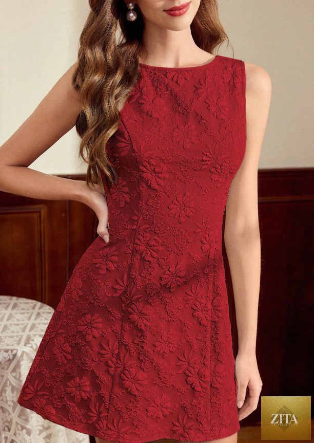 Women's sleeveless jacquard midi dress by Zita La Belle Elite featuring slim fit, minimalist French style, shown on a model.