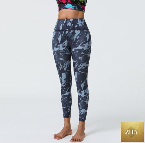 Women's high-waisted stretchy printed yoga fitness pants with a comfortable fit, ideal for exercise and activewear.