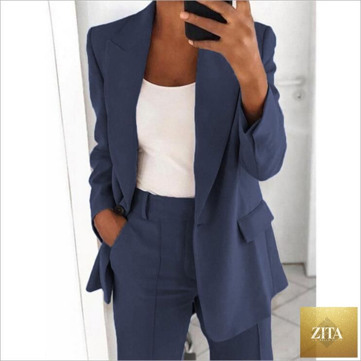 FitiqueFit two-piece suit with a lapel blazer and slim-fit trousers in a stylish design, available in 10 colors and various sizes.