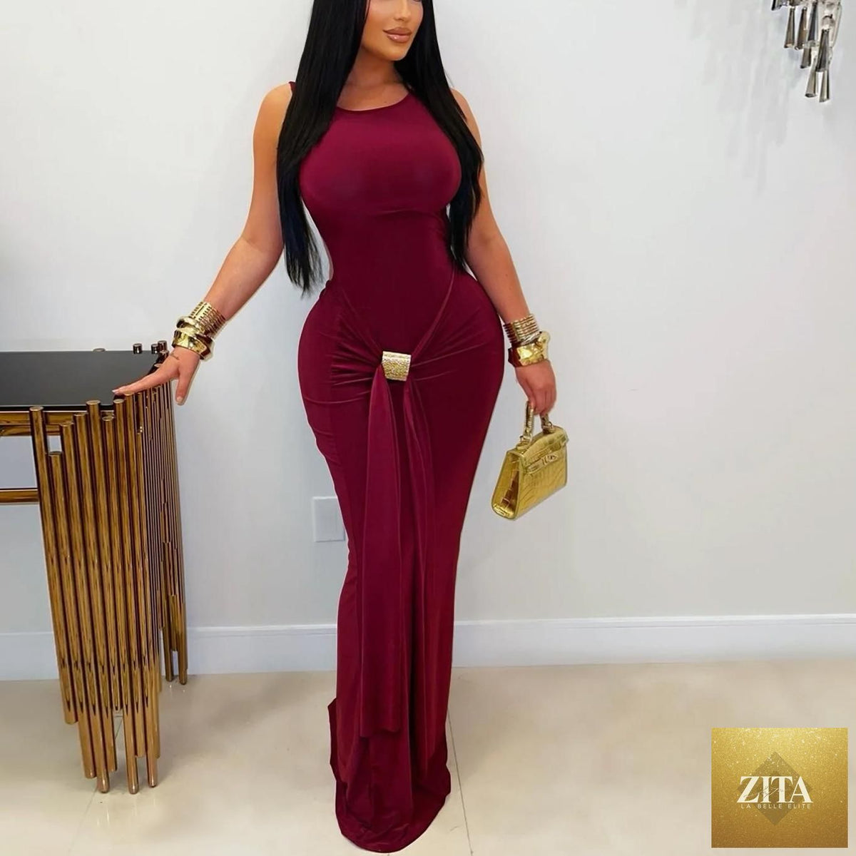 Elegant solid color women's slim fit backless dress by Bella Mia, showcasing a stylish and sophisticated dress design.