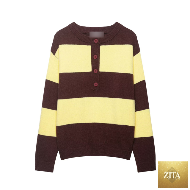 Zita La Belle Elite spring casual loose round neck pullover with colorful stripe knitwear, perfect for relaxed, stylish outfits.