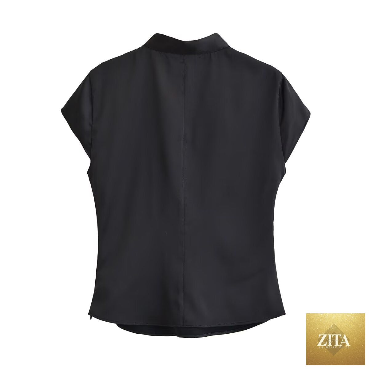 Spring women's silk satin top with sexy button decoration, stylish and elegant for fashionable spring wear.