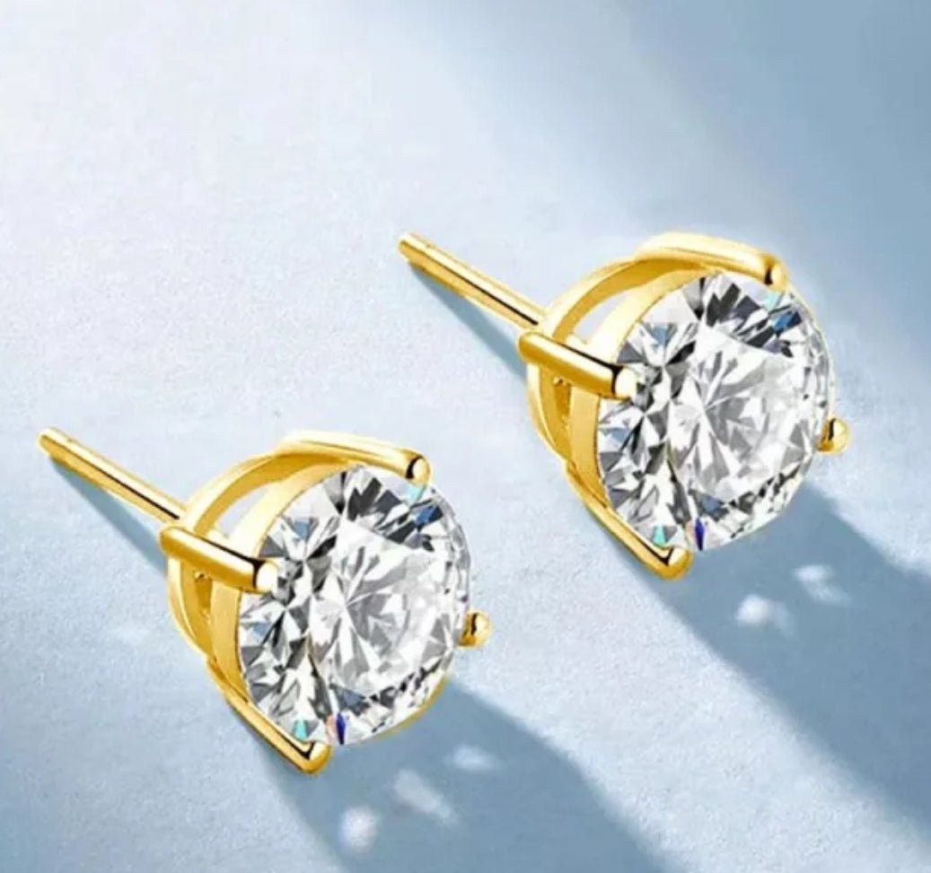 Round Diamond Veneer Cubic zirconia 14K Gold Stud Earrings. 635E14K