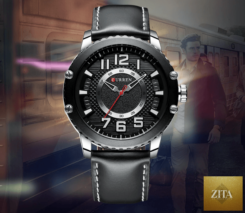 Men's waterproof sport watch by Stevvex with leather belts, large numbered dial, and unique design, ideal for active and stylish use.