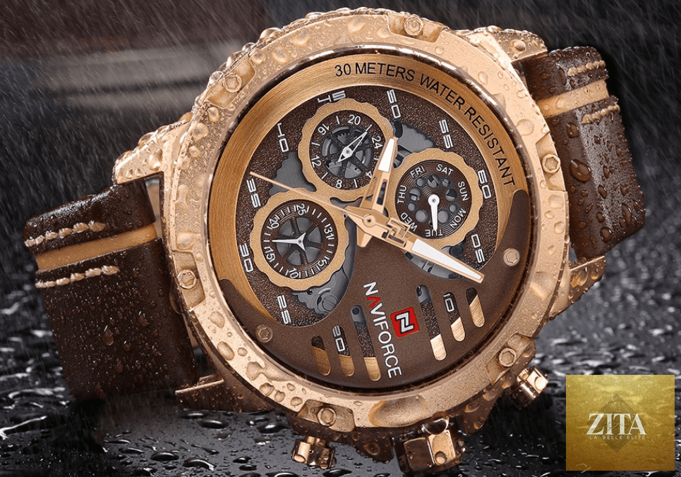 Men's Stevvex sports waterproof wristwatch with leather belt, chronometers, multifunction design, suitable for active and casual wear.