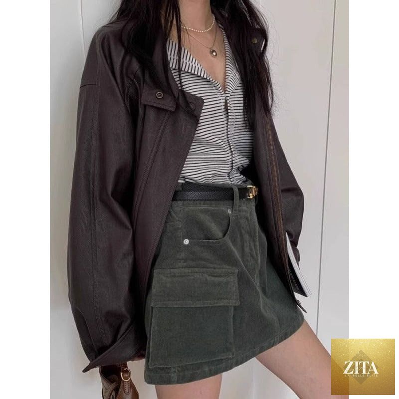 Women's loose-fitting slimming motorcycle jacket cardigan by LadyShow.Store, featuring a stylish design and casual fit.