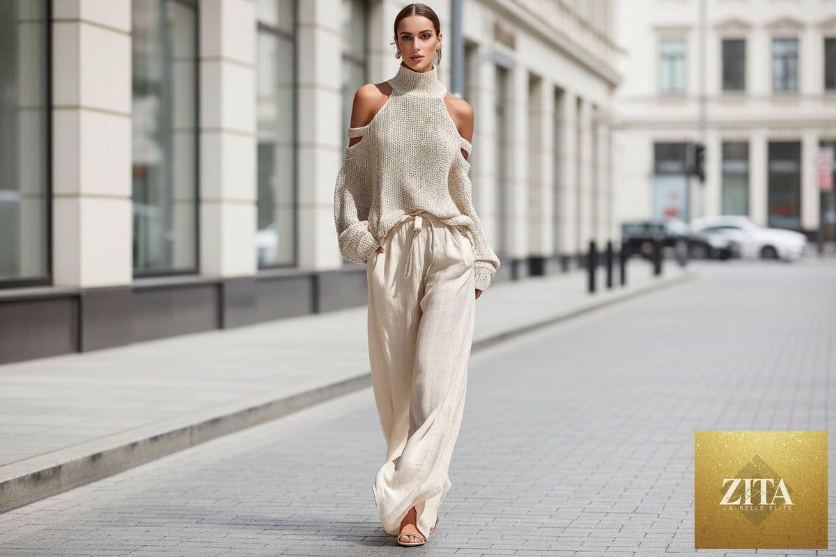 Zita La Belle Elite women's long-sleeve turtleneck top and matching pants set in casualwear style, elegant and comfortable.