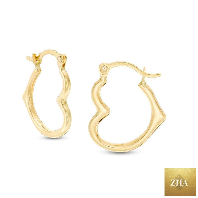 14K gold heart hoop earrings from BandsCo Straps, lightweight romantic jewelry with elegant design, perfect for gifting or everyday wear.