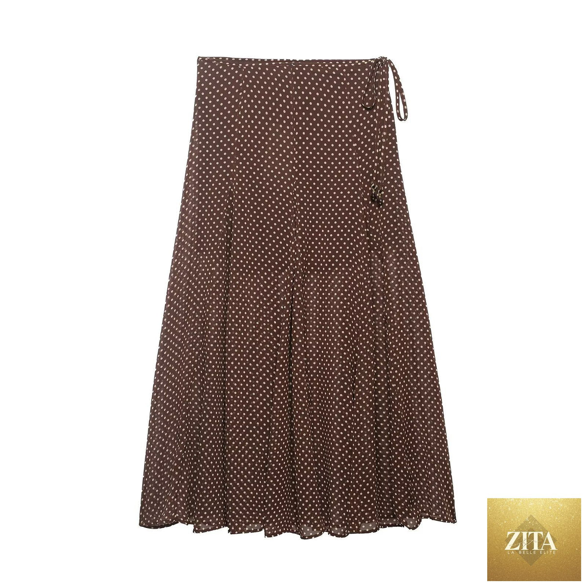 Elegant women’s spring polka dot midi skirt from Wanita Store, featuring a fashionable and stylish design perfect for spring wear.