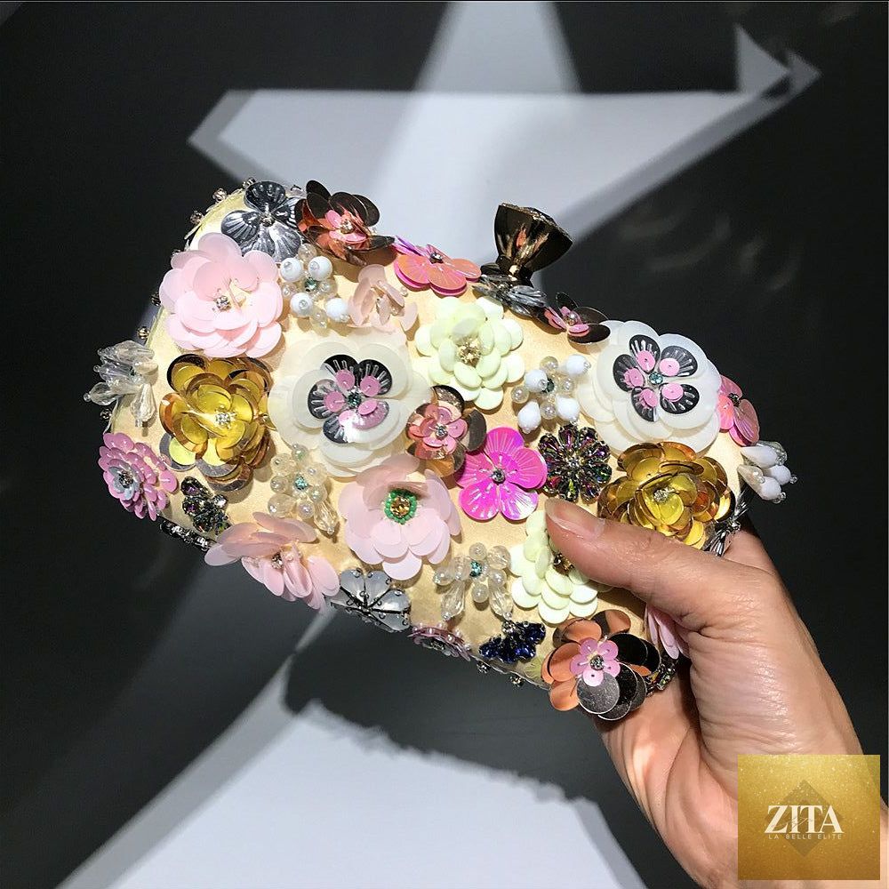 Colorful floral clutch purse for women, evening bag with vibrant floral design, ideal for formal parties by SHOMICOBOUTIQUE