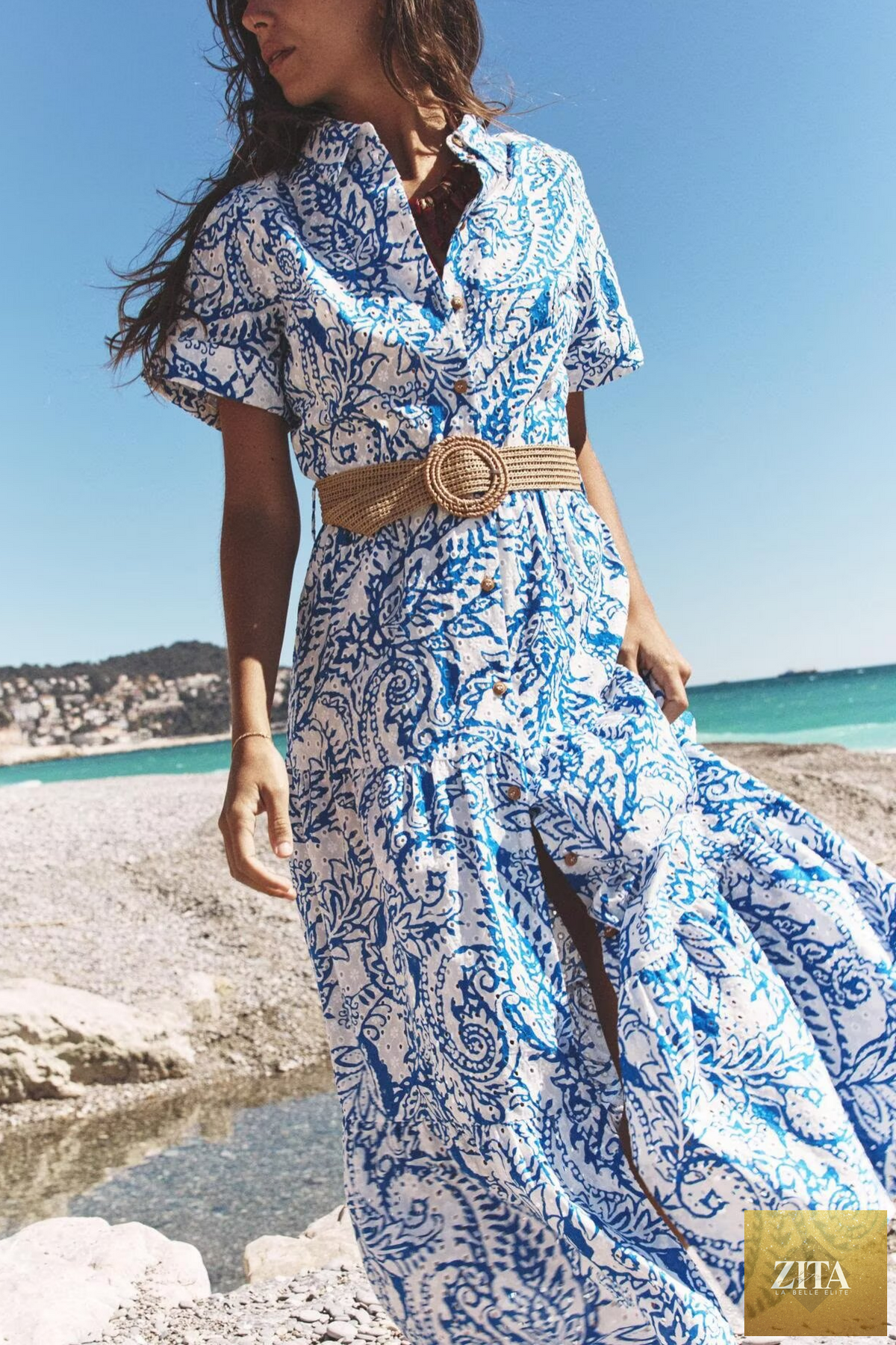 Ragazza women's summer embroidery dress with belt, stylish office wear in lightweight fabric, featuring detailed embroidery.
