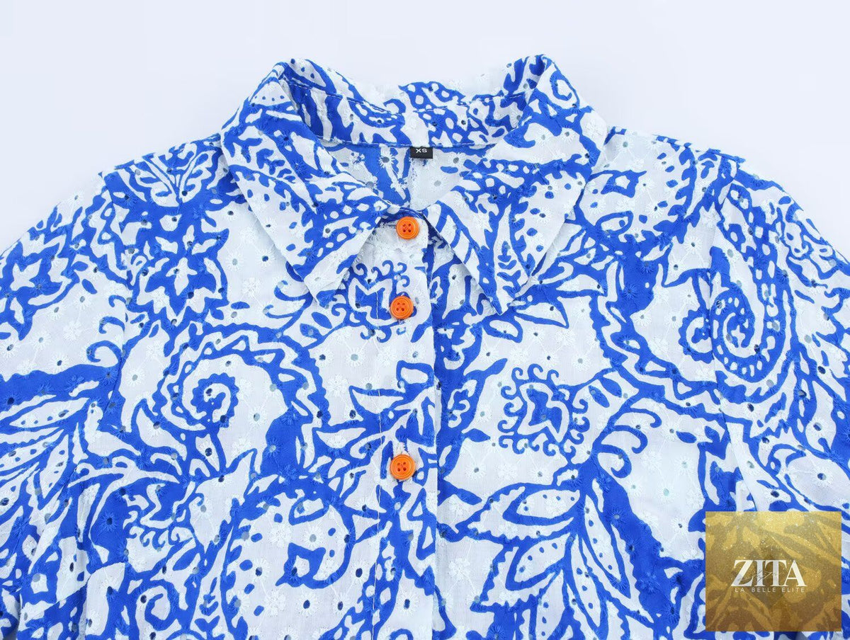 Ragazza women's summer embroidery dress with belt, stylish office wear featuring floral embroidery and a comfortable fit.