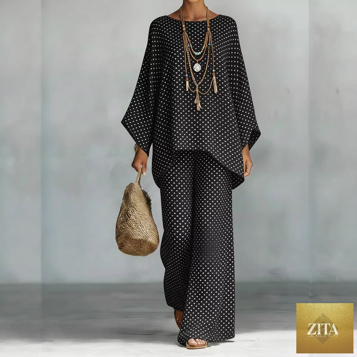 Zita La Belle Elite floral print bamboo linen two-piece set with wide-leg pants, lightweight and stylish for warm weather.