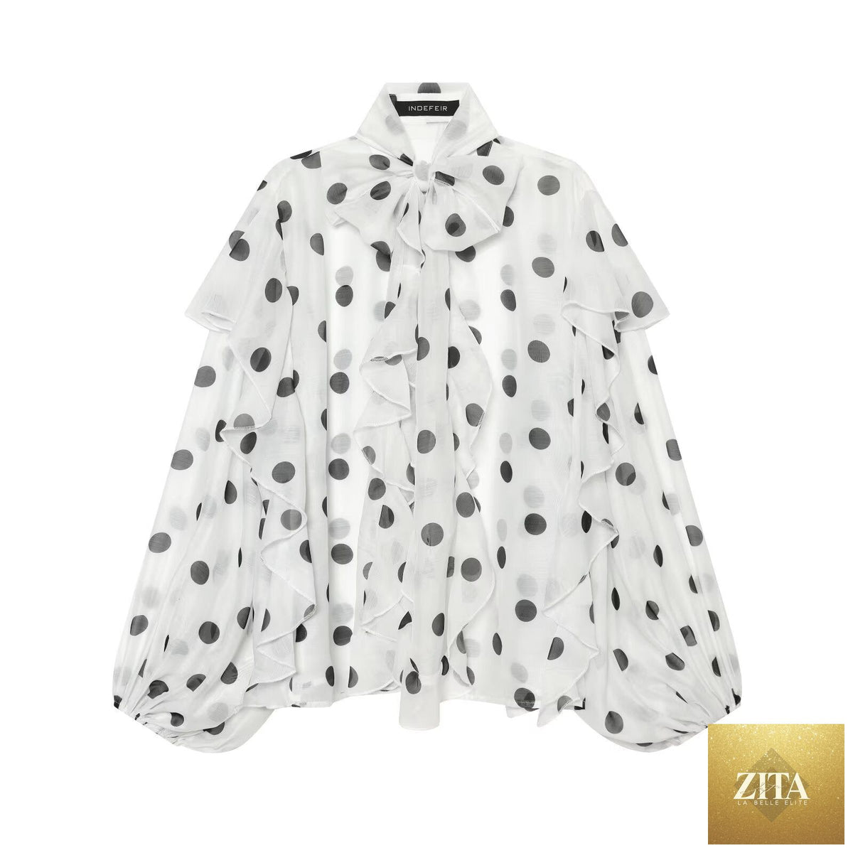 Bella Mia women's long sleeved polka dot shirt featuring patchwork design, perfect for stylish summer tops.