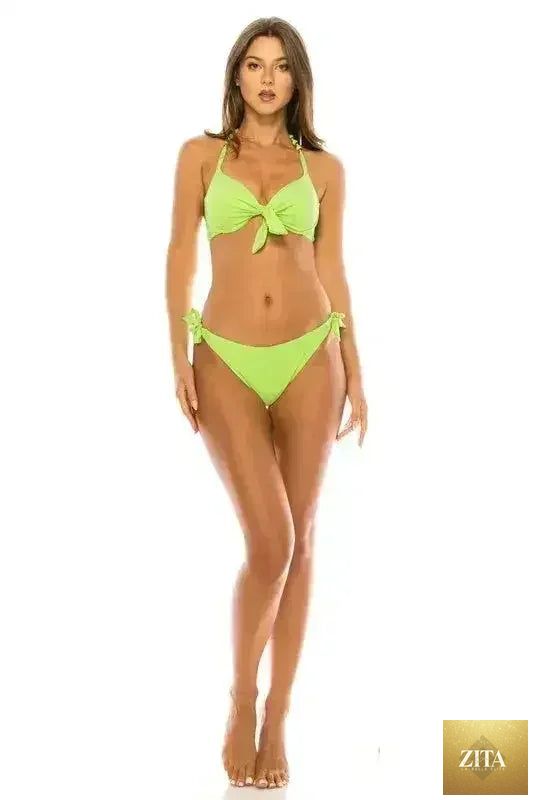 Femstylo underwire padded bikini set with silver jewelry straps, featuring a stylish bikini top and matching bottoms.