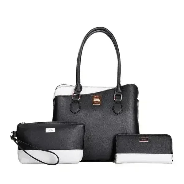 Femstylo LANY Colorblock bag set with three wallets and pouches, featuring vibrant colorblock designs for stylish organization.