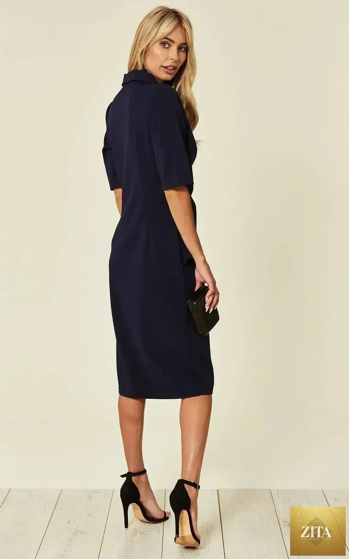 Navy Diane Wrap Blazer Dress by Femstylo, stylish jacket with a tailored fit and elegant wrap design, perfect for office or evening wear.