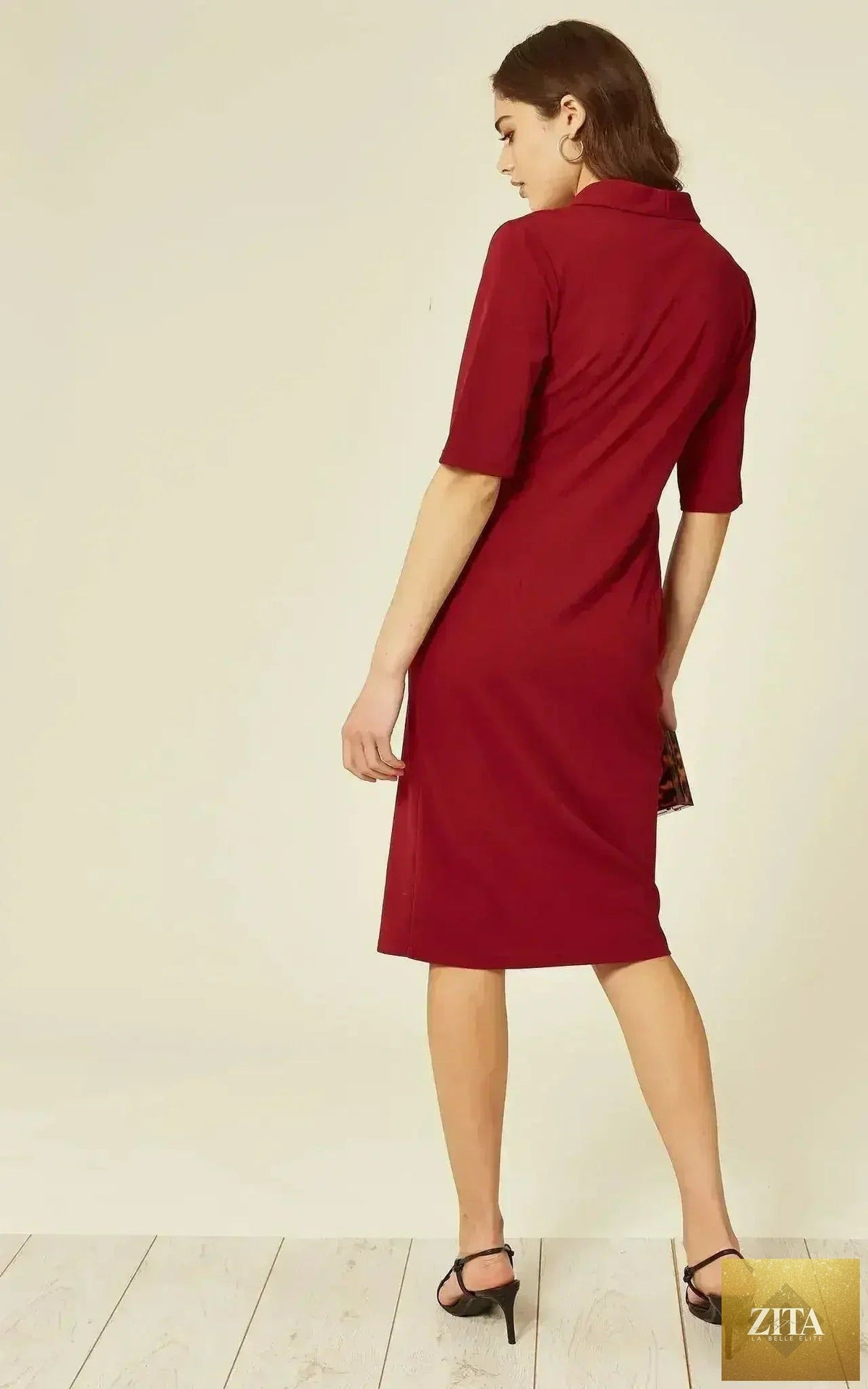 Femstylo Diane Wrap Blazer Dress, stylish jacket with a wrap design and tailored fit, shown in a rich wine color.