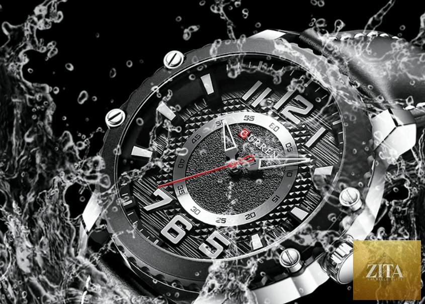 Men's waterproof sport watch by Stevvex with leather strap and large numbered dial, featuring a unique design for active wear.
