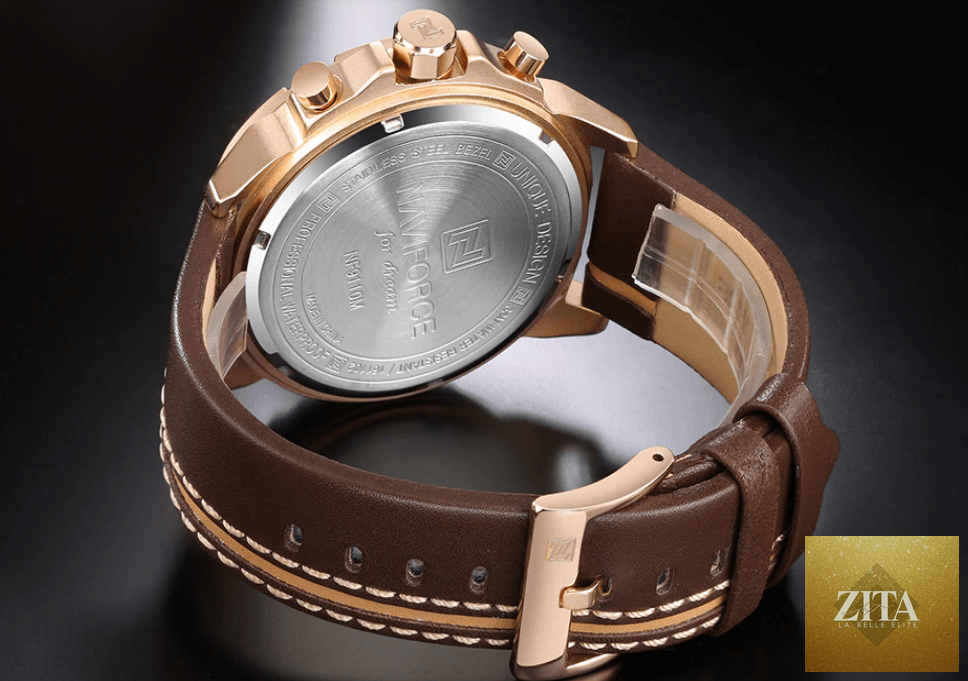Men's Stevvex waterproof sports watch with chronometers and leather belt, featuring a multifunctional, unique design.